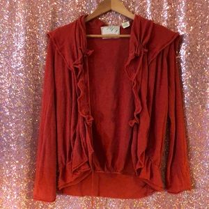 Anthropologie ruffled burnt orange cardigan XS